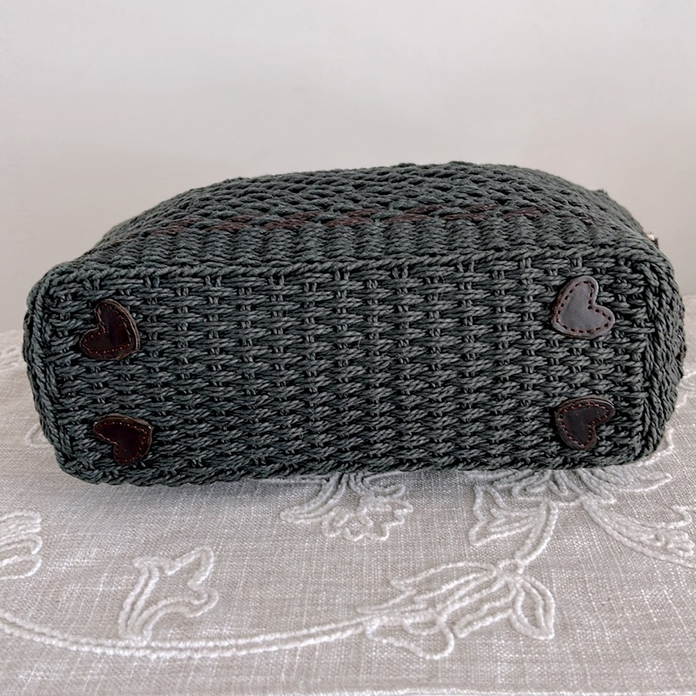 Brighton EUC Raffia Green Woven/Brown Leather Shoulder Bag - Picture 8 of 16